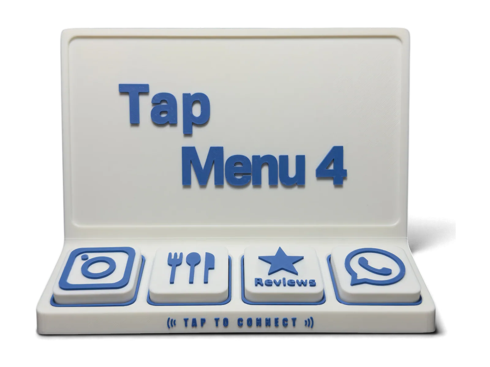 Tap Menu 4 from the front, four tiles seated on the ramp: Instagram, menu, reviews and WhatsApp.